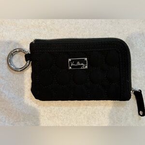 Vera Bradley Black Quilted Zip Card Case with Logo Plate